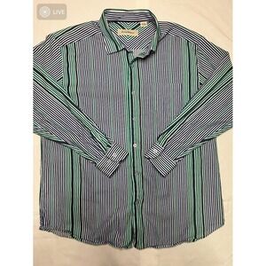 Tommy Bahama Mens XL Large Striped Shirt Cotton Silk Blend Long Sleeve Button Up